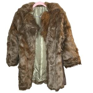 Women’s Brown Shaggy Faux Fur Silk-Lined Teddy Coat Size Large with Belt